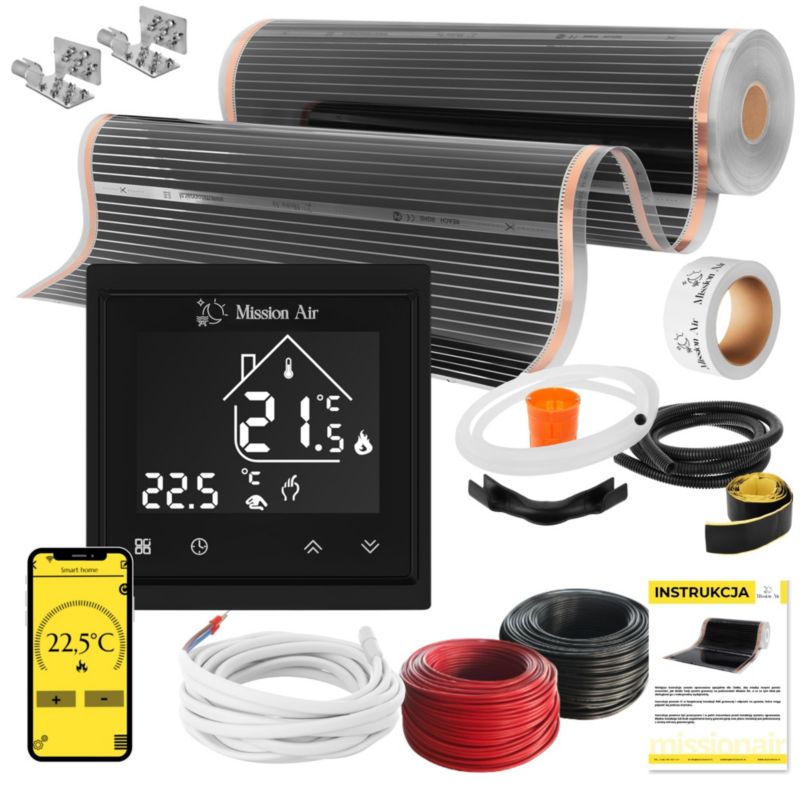 Zestaw folii grzewczej na podczerwień SILVER 160W Mission Air 5m²,szer.100cm +Libra Czarny 1 szt