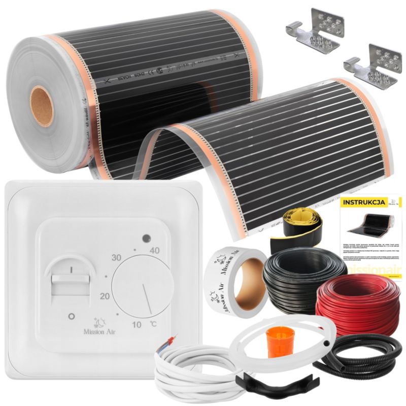 Zestaw folii grzewczych na podczerwień IR SILVER 160W 1m²,szer.50cm + Aries Biały 1szt