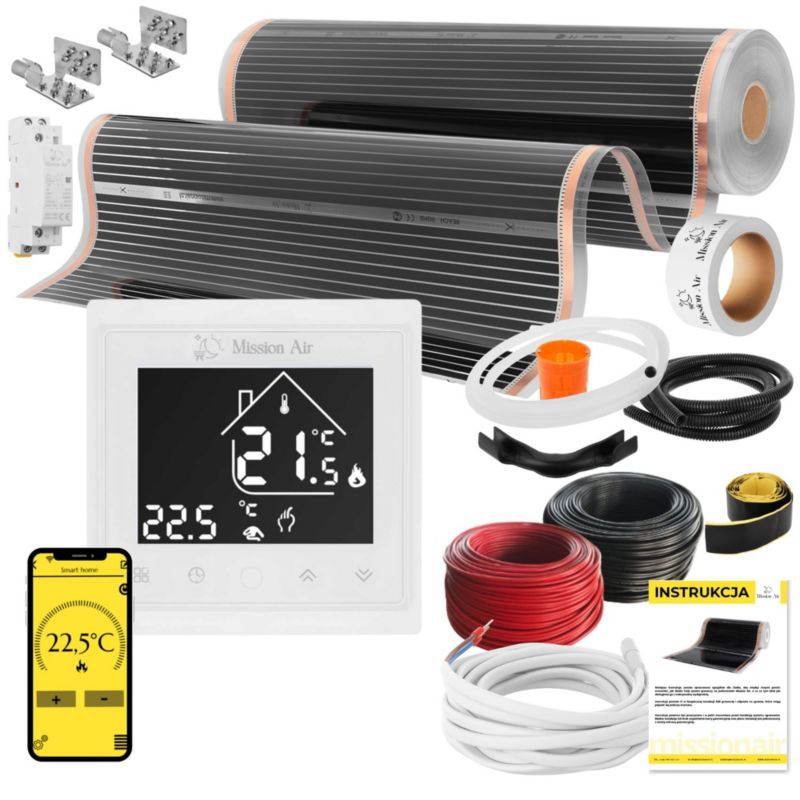 Zestaw folii grzewczych na podczerwień Mission Air Silver 160W 28m²,szer.100cm +Libra Biały 1szt