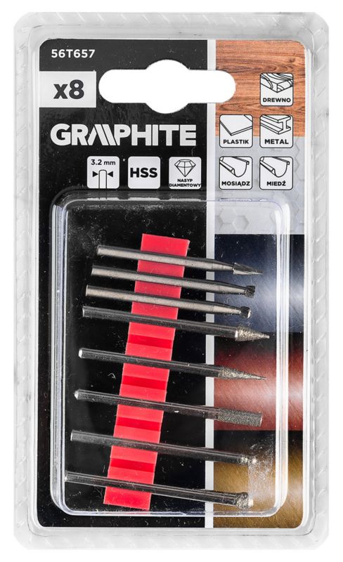 Zestaw Graphite frezów diamentowych do miniszlifierki, 8 szt.