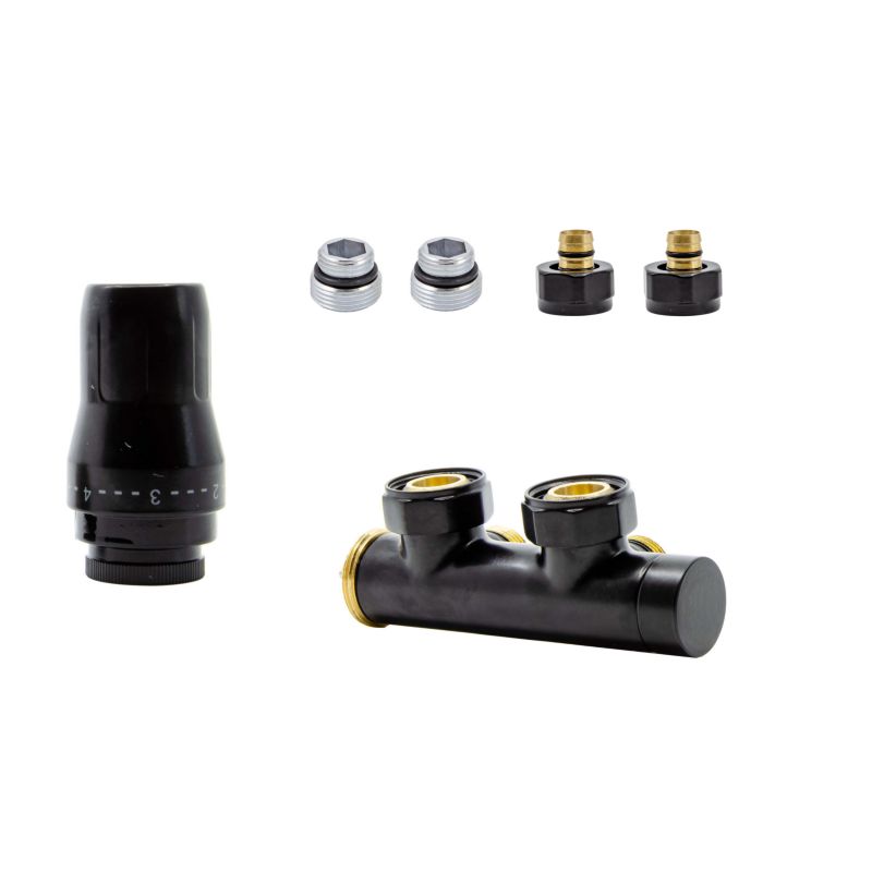 Zestaw HeatBase DuoPlex 3/4 x M22x1,5 lewy/prawy, Nyple, Głowica na zasilaniu, Złączka PEX czarny  1 szt.