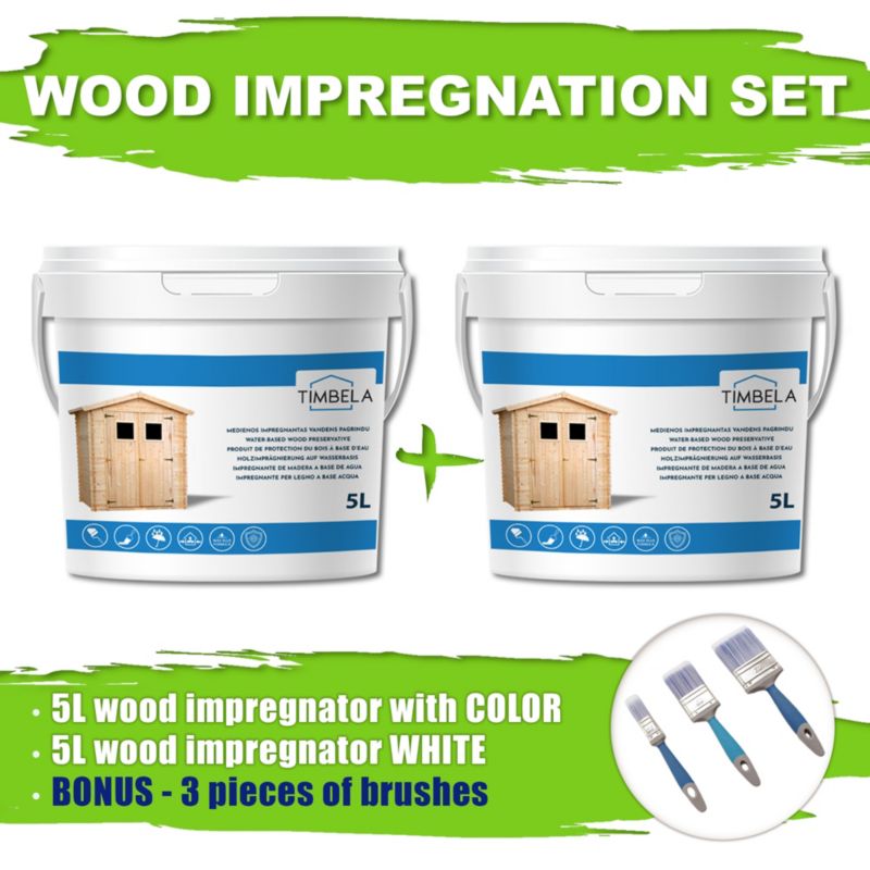 Zestaw impregnatów do drewnianych domków - 5l+5l (tek+biały), Timbela DKMT01-TEAK/WHITE, 2 szt.