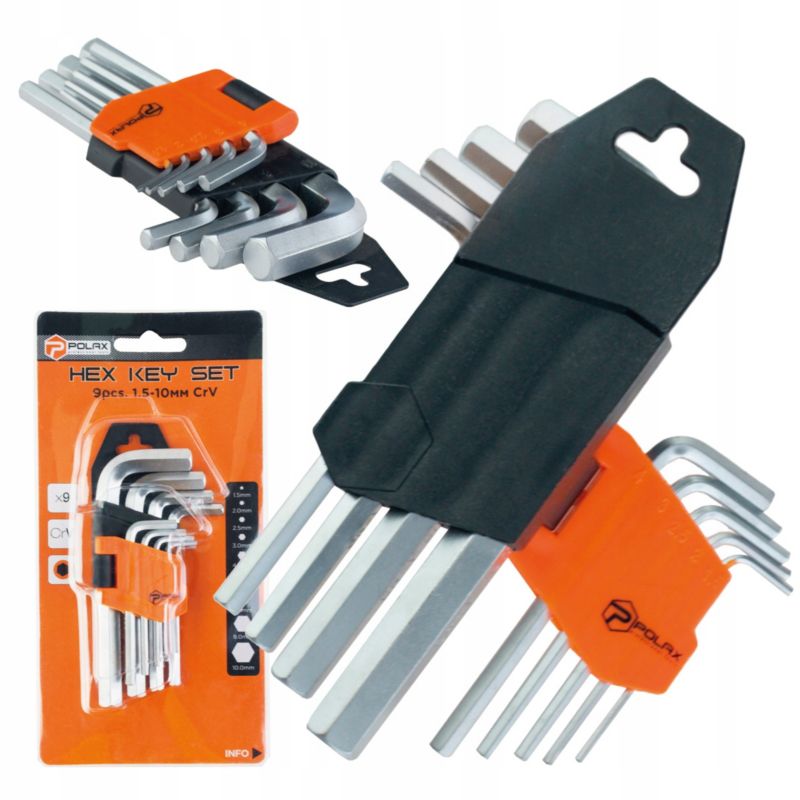 Zestaw kluczy imbusowych HEX 9szt. 1.5-10mm CrV Polax 1 szt.
