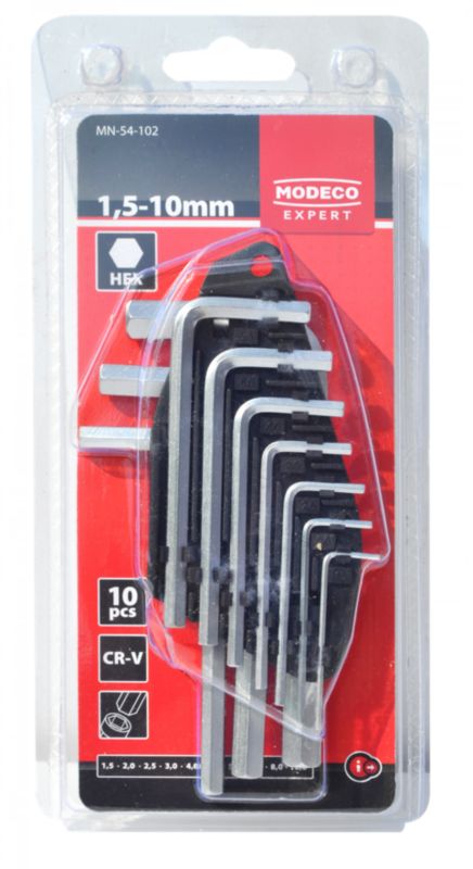 Zestaw kluczy imbusowych Modeco Expert HEX Cr-V krótkie 1,5-10 mm - blister - 10 el.
