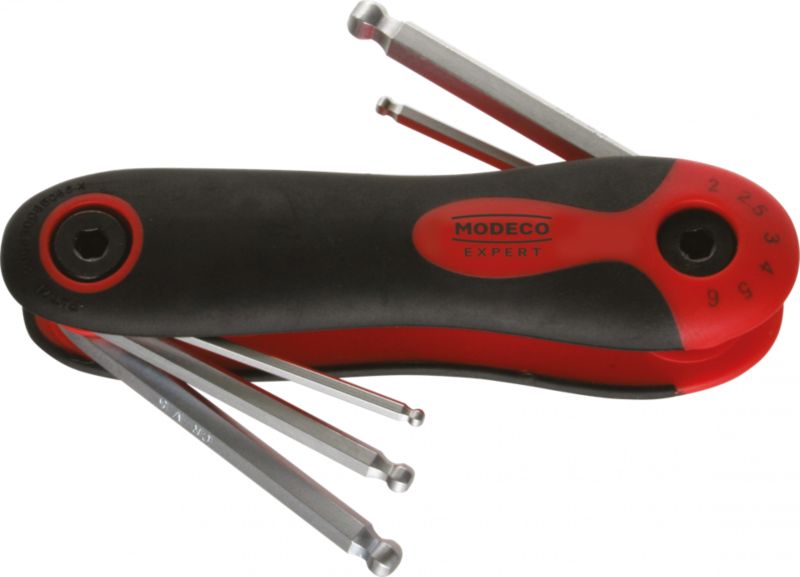 Zestaw kluczy imbusowych Modeco Expert HEX z kulką 2-6 mm scyzoryk - zawieszka plastikowa - 6 el.