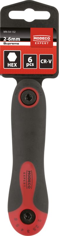 Zestaw kluczy imbusowych Modeco Expert HEX z kulką 2-6 mm scyzoryk - zawieszka plastikowa - 6 el.