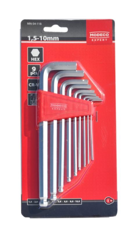 Zestaw kluczy imbusowych Modeco Expert HEX z kulką długie Cr-V 1,5-10 mm - blister - 9 el.