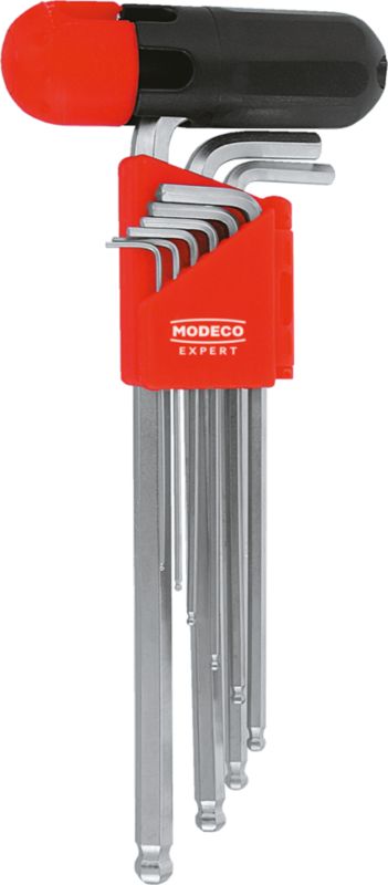 Zestaw kluczy imbusowych Modeco Expert HEX z kulką długie Cr-V 1,5-10 mm z uchwytem - blister - 9 el.