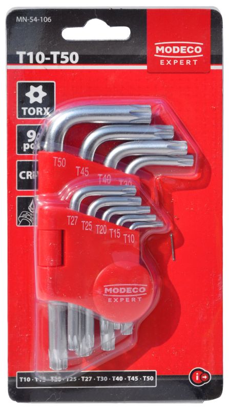 Zestaw kluczy imbusowych Modeco Expert TORX Cr-V krótkie T10-T50 - blister - 9 el.