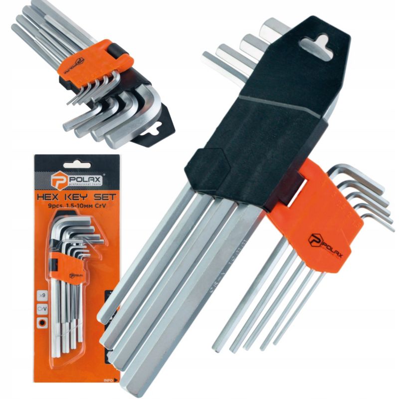 Zestaw kluczy imbusowych wydłużony 9szt. 1.5-10 mm CrV Polax 1 szt.