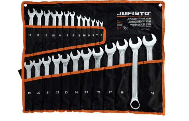 Zestaw kluczy płasko-oczkowych Jufisto,  6-32 mm, stal CrV, 25 szt