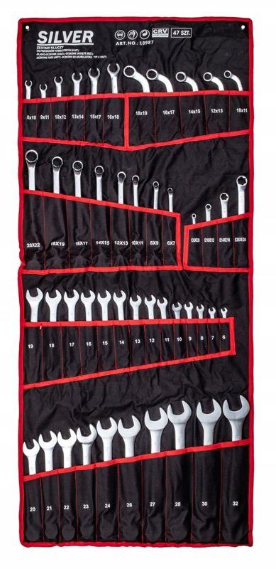Zestaw kluczy płasko-oczkowych torx wygięte SILVER typ c półotwarte 47 sztuk płachta  1szt.