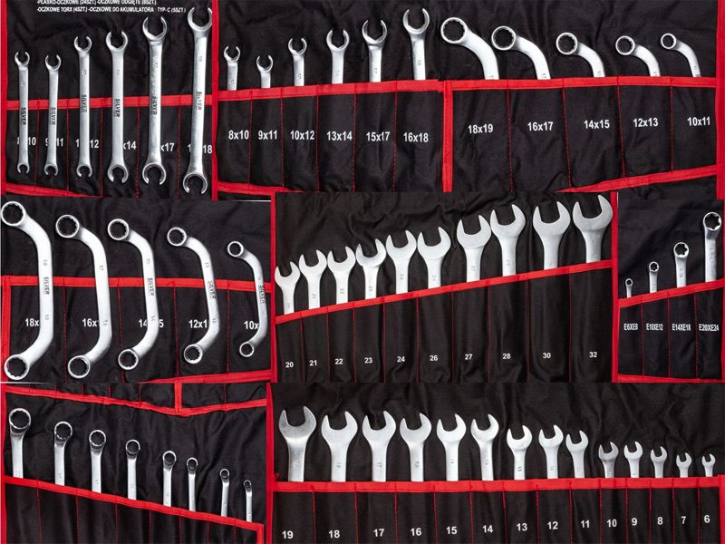 Zestaw kluczy płasko-oczkowych torx wygięte SILVER typ c półotwarte 47 sztuk płachta  1szt.