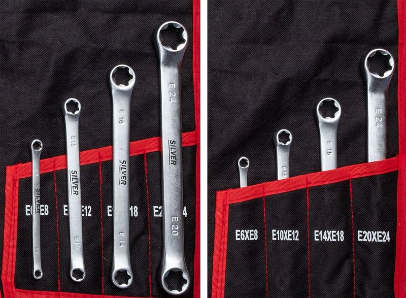 Zestaw kluczy płasko-oczkowych torx wygięte SILVER typ c półotwarte 47 sztuk płachta  1szt.