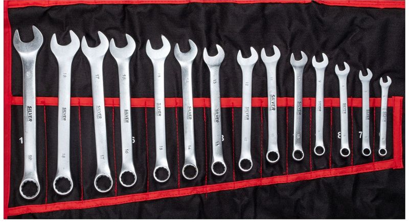 Zestaw kluczy płasko-oczkowych torx wygięte SILVER typ c półotwarte 47 sztuk płachta  1szt.