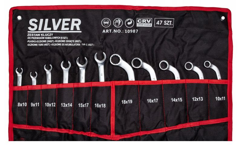 Zestaw kluczy płasko-oczkowych torx wygięte SILVER typ c półotwarte 47 sztuk płachta  1szt.