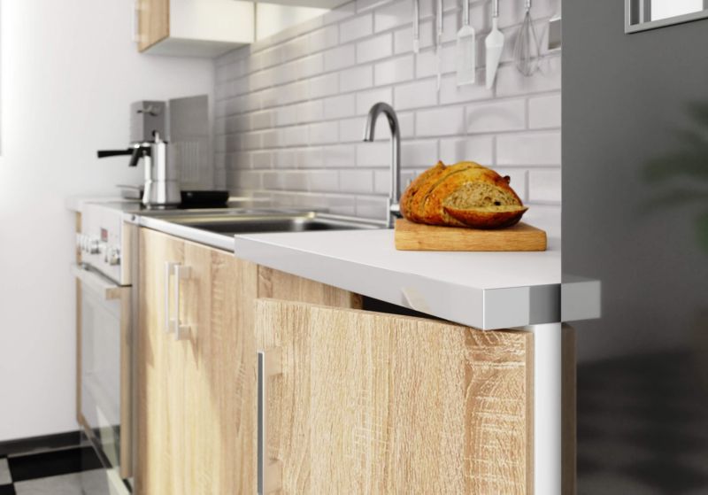Kuchyňská sestava Akord Lima 2,4m Bílá 240 cm 11 dvířek 1 zásuvka Dub Sonoma barva matná 12 polic 240x44,5x203 cm 1 sada.