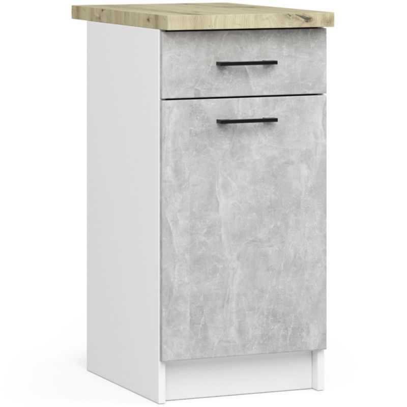 Kuchyňská sestava Akord Oliwia 1,8m Bílá 180 cm 7 dvířek 1 zásuvka Matná barva betonu 8 polic 180x46x203 cm 1 sada.