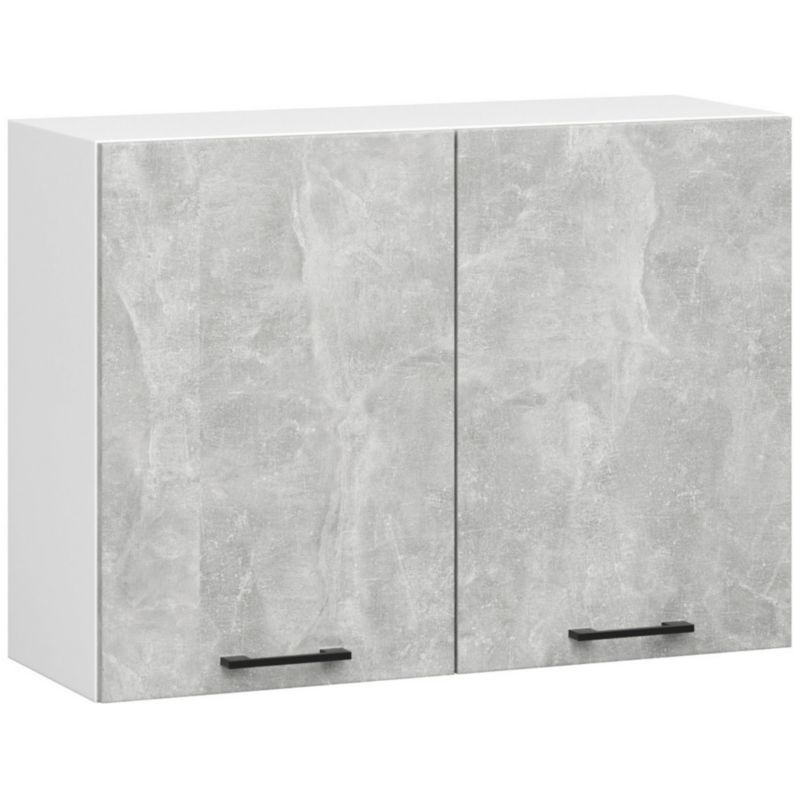Kuchyňská sestava Akord Oliwia 1,8m Šedý beton 180 cm 7 dvířek 1 zásuvka Matná bílá barva 8 polic 180x46x203 cm 1 sada.