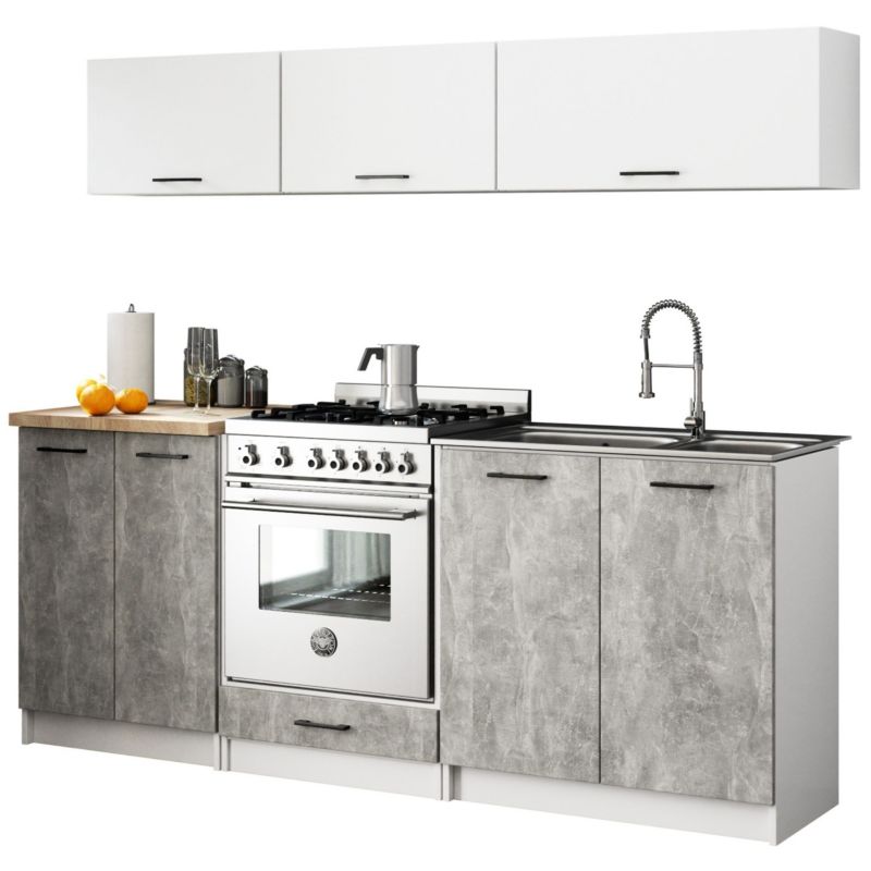 Zestaw kuchenny Akord Oliwia G1 2.0m Biały 200 cm 8 drzwi kolor Beton mat 6 półek 200x46x174 cm 1 zestaw