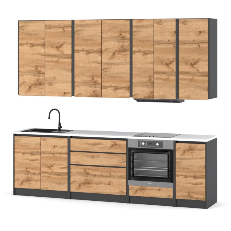 Velkoobchodní kuchyňská sestava - Nábytek s deskou Bella Kuchyňská trouba 260cm Matt Grey Dub Wotan 260x47x185 cm 1ks.