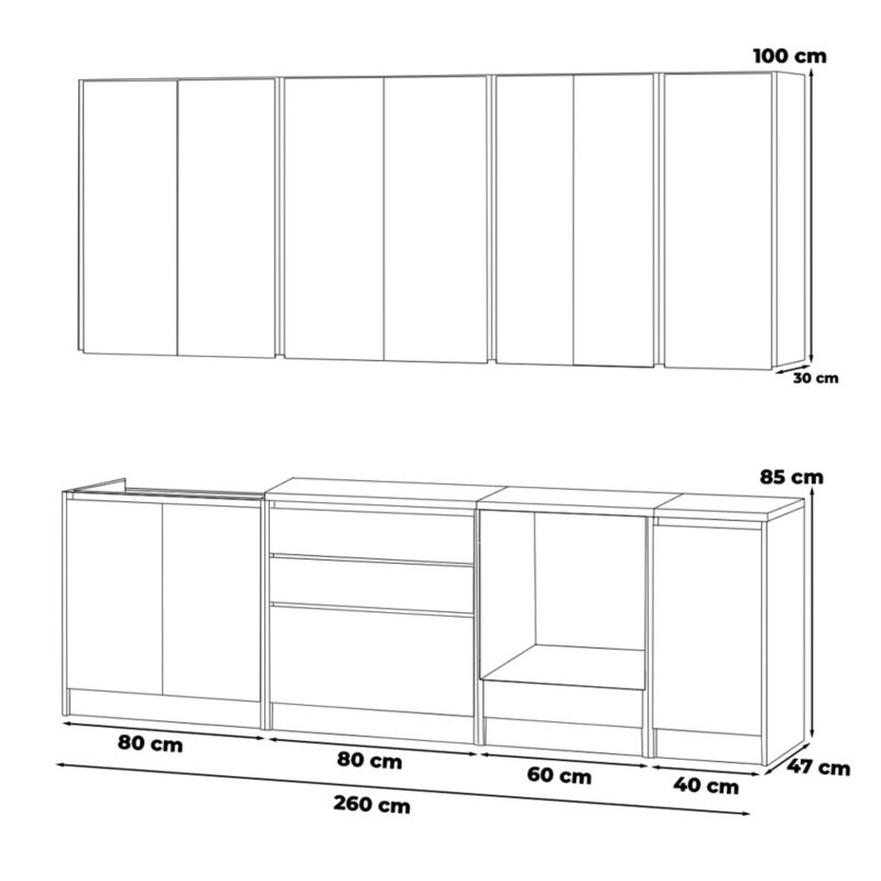 Velkoobchodní kuchyňská sestava - Nábytek s deskou Bella Kuchyňská trouba 260cm Matt Grey Dub Wotan 260x47x185 cm 1ks.