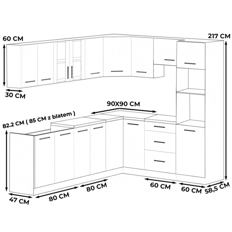 Zestaw Kuchenny Hurtownia-Mebli Z Blatem Kuchnia Marra Narozna 460cm Dąb Wotan San Sebastian/Butelkowa Zieleń 460x47x145 cm 1szt