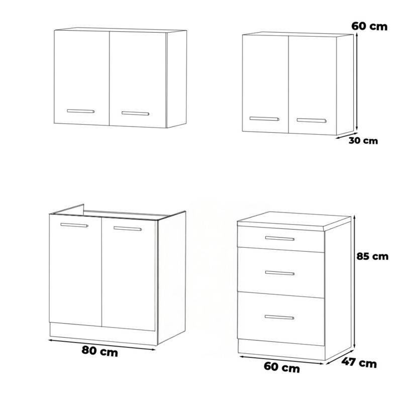 Zestaw Kuchenny Hurtownia-Mebli Z Blatem Kuchnia Mini Mokka 200cm Biały Mat Biały Mat/San Sebastian 200x47x145 cm 1szt.