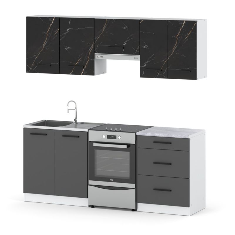 Velkoobchodní kuchyňská sestava - Nábytek s pracovní deskou Kuchyně Mini Mokka Plus 200cm Matt White San Sebastian/Mat Grey 200x47x145 cm 1ks.