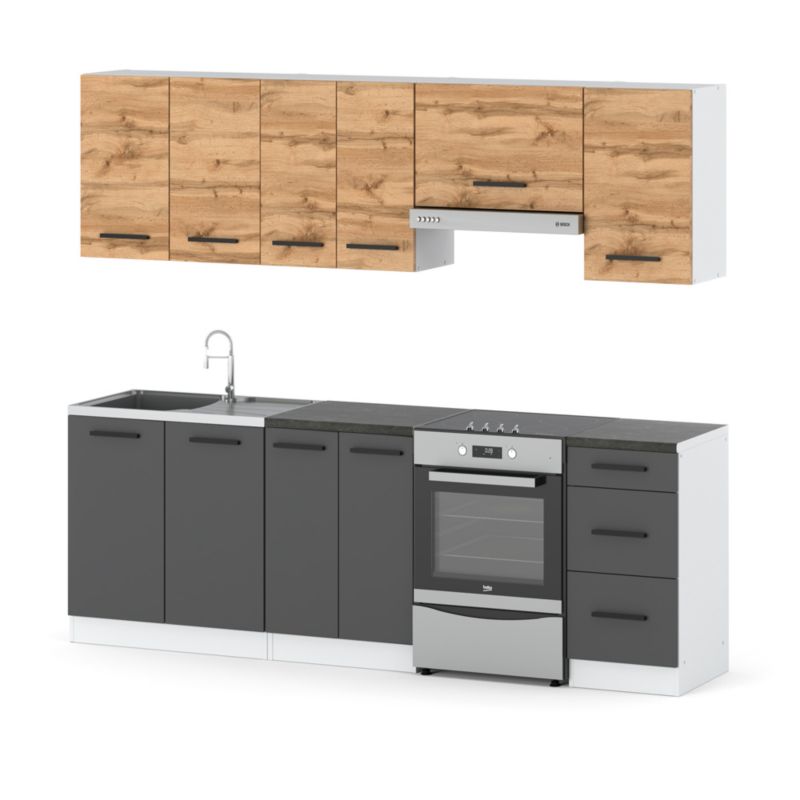 Velkoobchodní kuchyňská sestava - Nábytek s kuchyňskou deskou Mocha 240cm Matt White Wotan Dub/Mat Grey 240x47x145 cm 1ks.
