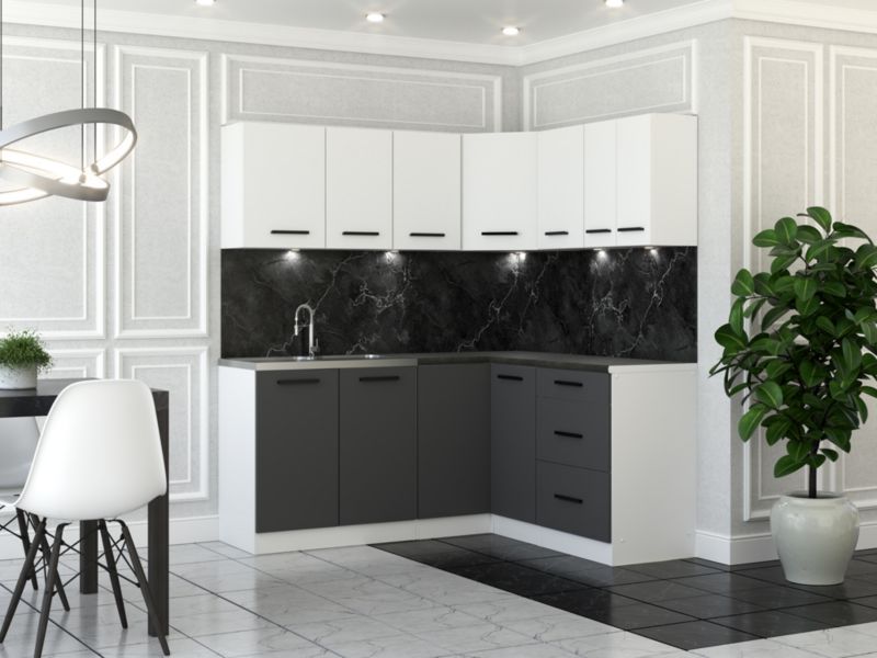 Zestaw Kuchenny Hurtownia-Mebli Z Blatem Kuchnia narożna Diana 320cm Biały Mat Biały Mat/Szary Mat 320x47x145 cm 1szt.