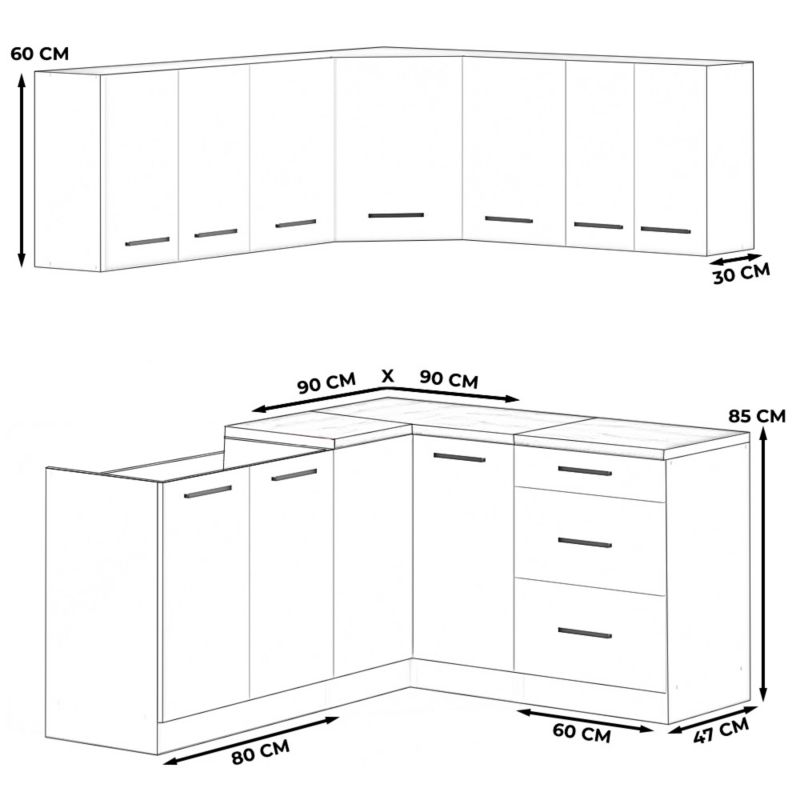 Zestaw Kuchenny Hurtownia-Mebli Z Blatem Kuchnia narożna Diana 320cm Dąb Wotan Dąb Wotan/Szary Mat 320x47x145 cm 1szt.