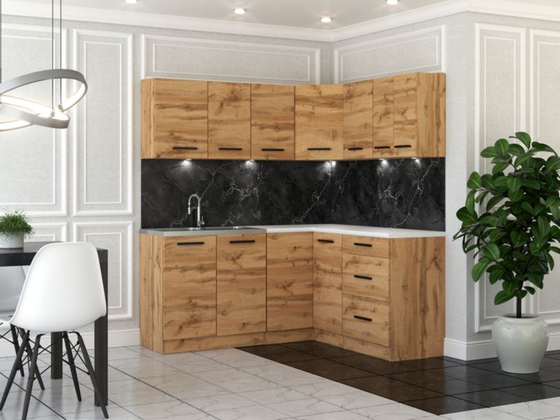 Zestaw Kuchenny Hurtownia-Mebli Z Blatem Kuchnia narożna Diana 320cm Dąb Wotan Dąb Wotan/Szary Mat 320x47x145 cm 1szt.