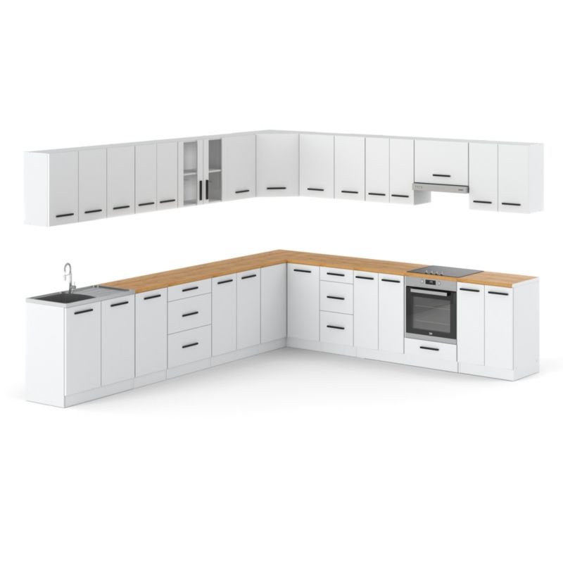 Zestaw Kuchenny Hurtownia-Mebli Z Blatem Kuchnia narożna Rossa 680cm Biały Mat Biały Mat 680x47x145 cm 1szt.