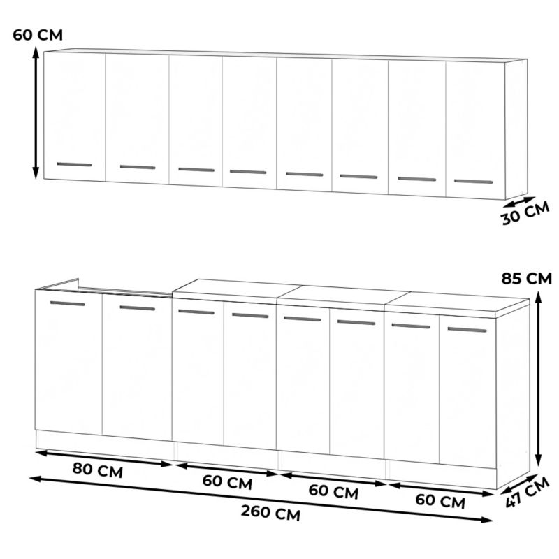 Zestaw Kuchenny Hurtownia-Mebli Z Blatem Kuchnia Vero 260cm Dąb Wotan Butelkowa Zieleń/Szary Mat 260x47x145 cm 1szt.