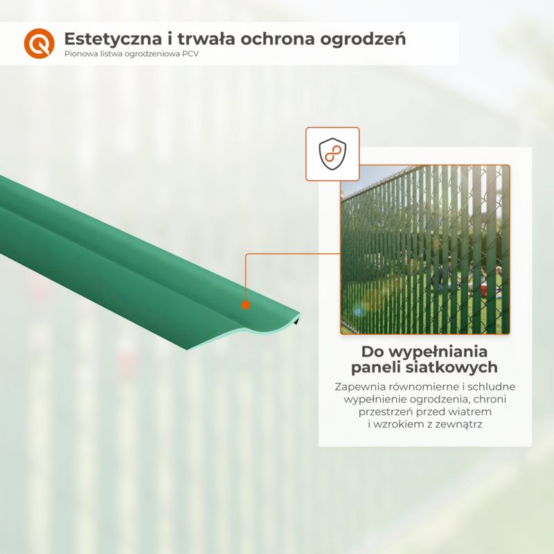 Zestaw lameli ogrodowych QUEST, osłona ogrodzeniowa 50-60 mm, odporne na UV, 150 cm, zielony, 26 szt