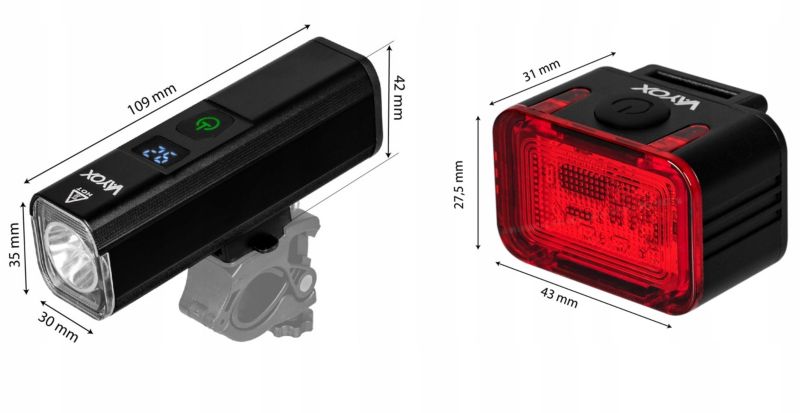 Zestaw lampek rowerowych Vayox VA0071 + VA0152 - przednia i tylna USB-C 1kpl.