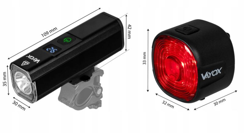 Zestaw lampek rowerowych Vayox VA0071 + VA0156 - przednia i tylna USB-C 1kpl.