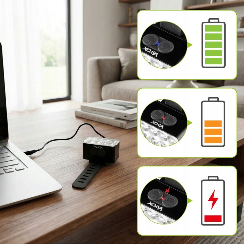 Zestaw lampek rowerowych Vayox VA0151 + VA0152 - przednia i tylna USB-C 1kpl.