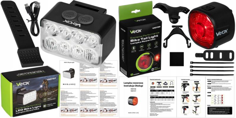 Zestaw lampek rowerowych Vayox VA0151 + VA0156 - przednia i tylna USB-C 1kpl.