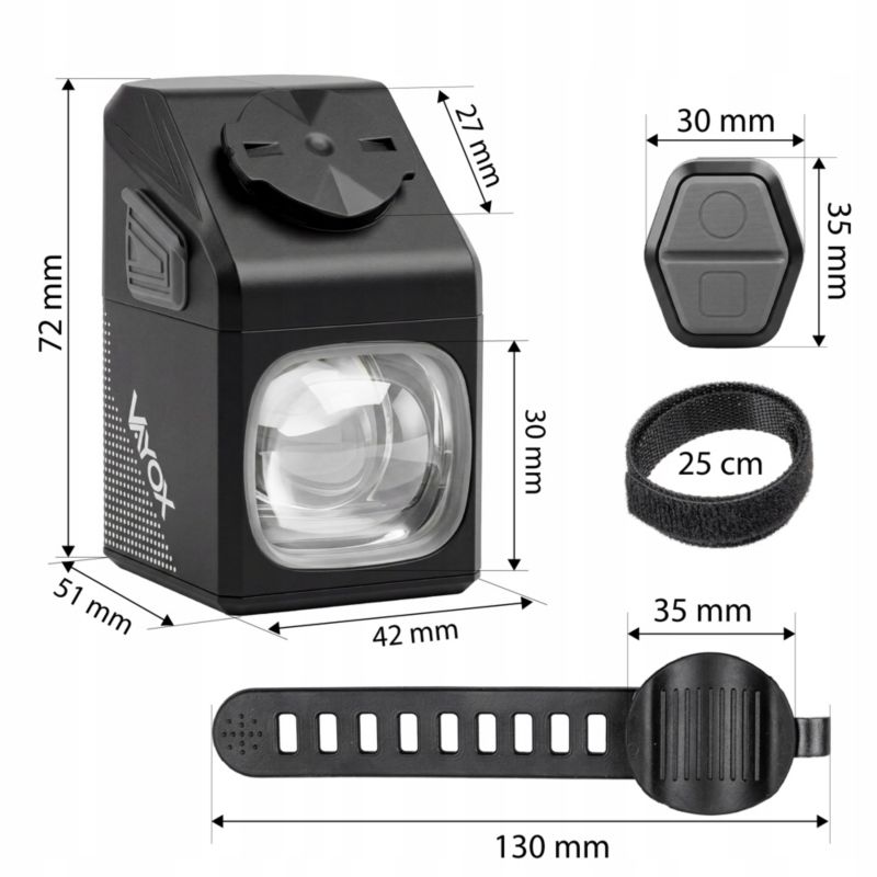 Zestaw lampka rowerowa Vayox VAF1000PRO + VABH2 - przednia 1kpl.