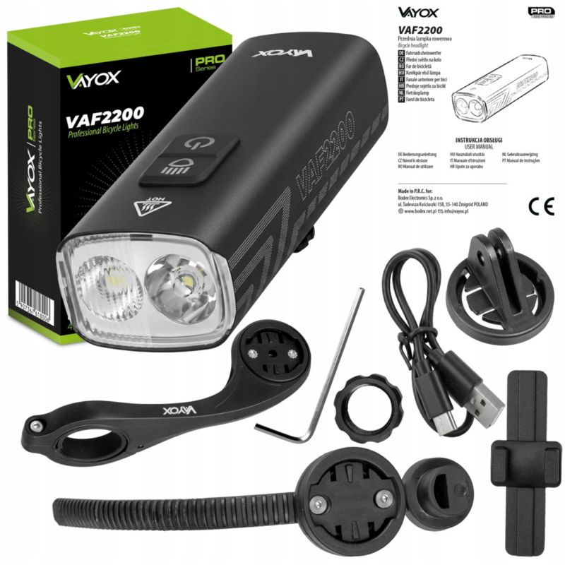 Zestaw lampka rowerowa Vayox VAF2200 + VABH2 - przednia 1kpl.
