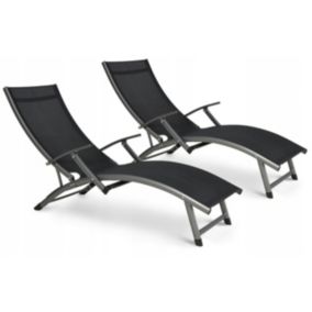Zestaw Leżaków Focus Garden Leżak Ogrodowy Plażowy Składany Relax Na Basen Czarny 2 Szt