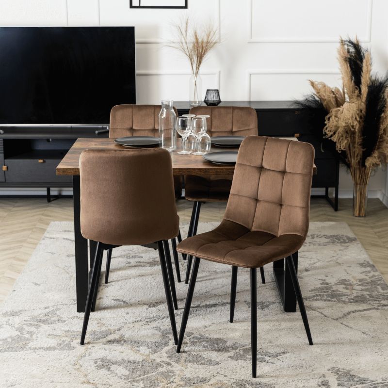 Zestaw Mebel Elite 6x Krzesło Tapicerowane PERU do Jadalni Brązowe Welurowe Loft 1 kpl.
