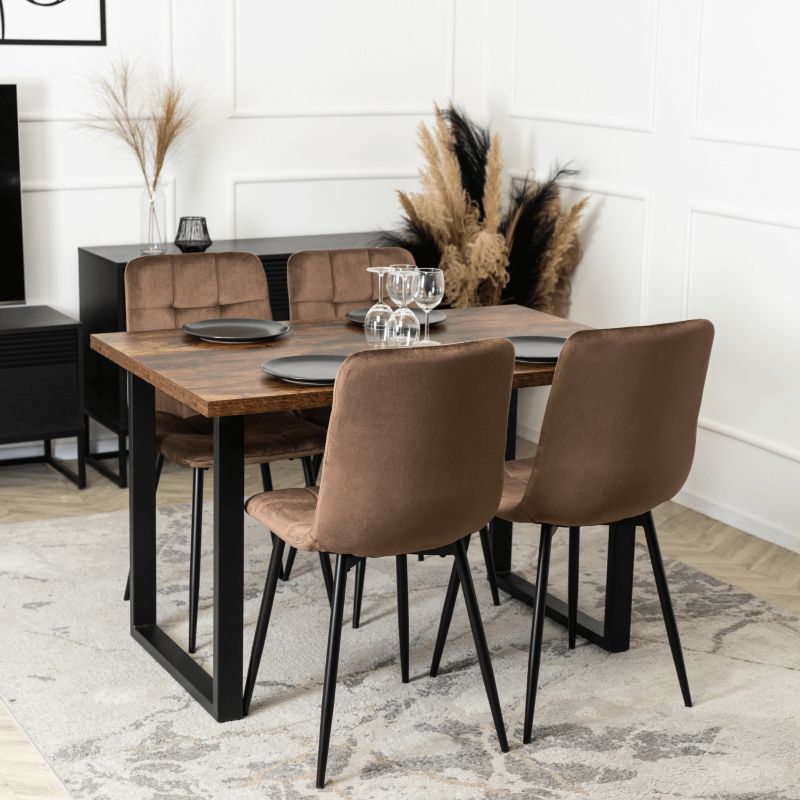 Zestaw Mebel Elite 6x Krzesło Tapicerowane PERU do Jadalni Brązowe Welurowe Loft 1 kpl.