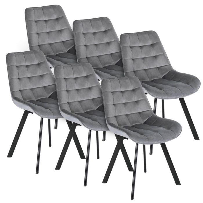 Zestaw Mebel Elite RICK 6x Krzesło Tapicerowane do Salonu Szare Welurowe Loft 1 kpl