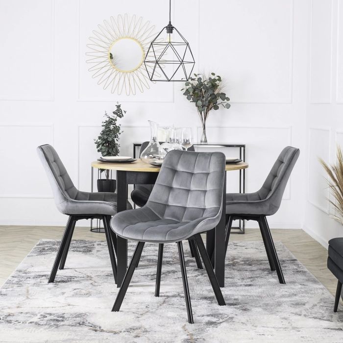 Zestaw Mebel Elite RICK 6x Krzesło Tapicerowane do Salonu Szare Welurowe Loft 1 kpl