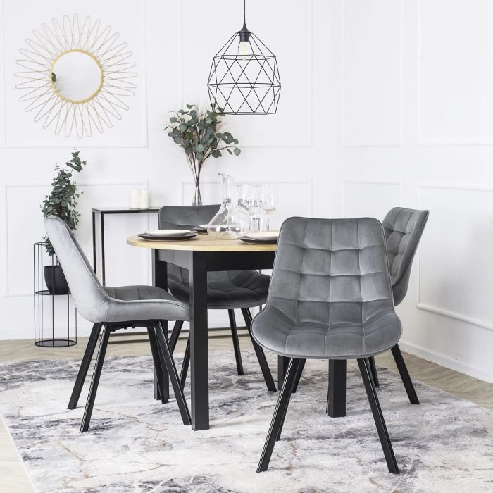 Zestaw Mebel Elite RICK 6x Krzesło Tapicerowane do Salonu Szare Welurowe Loft 1 kpl