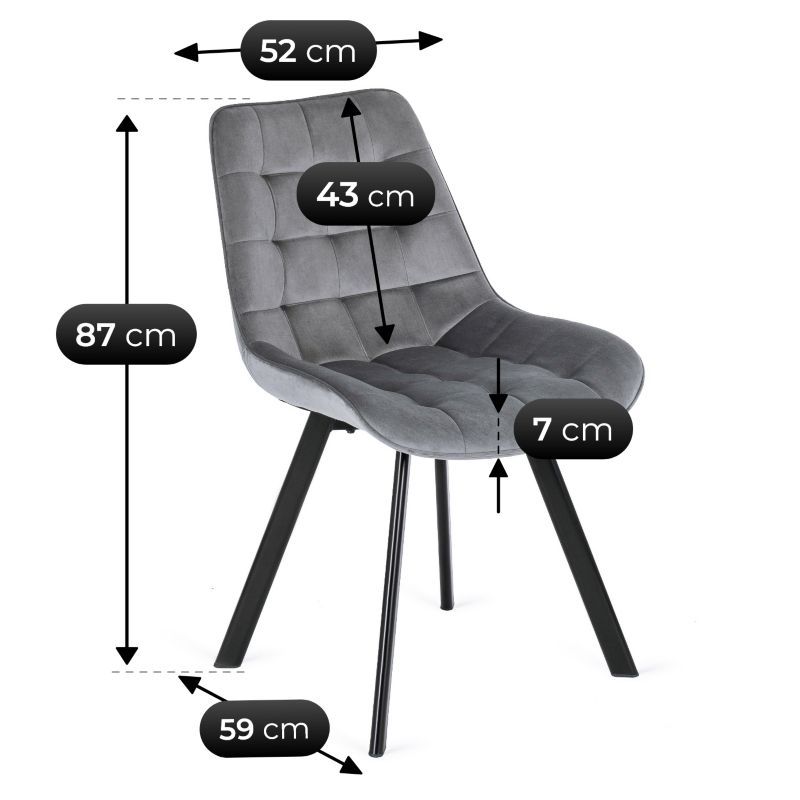 Zestaw Mebel Elite RICK 6x Krzesło Tapicerowane do Salonu Szare Welurowe Loft 1 kpl