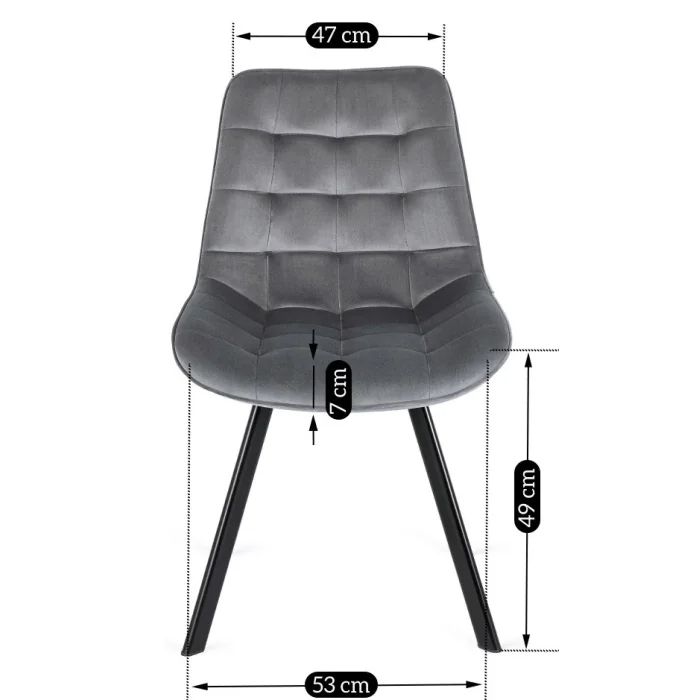 Zestaw Mebel Elite RICK 6x Krzesło Tapicerowane do Salonu Szare Welurowe Loft 1 kpl